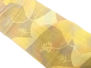 草葉模様織り出し　暈し　紬　名古屋帯